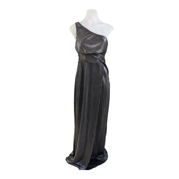 Likely | Dresses | Likely Brand Size 2 Metallic One Shoulder Gown Silver  Hourglass Slit Sleeveless | Poshmark